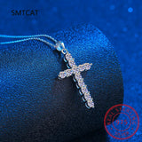 Moissanite Cross Pendant Necklace 925 Sterling Silver Lab Diamond