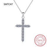 Moissanite Cross Pendant Necklace 925 Sterling Silver Lab Diamond