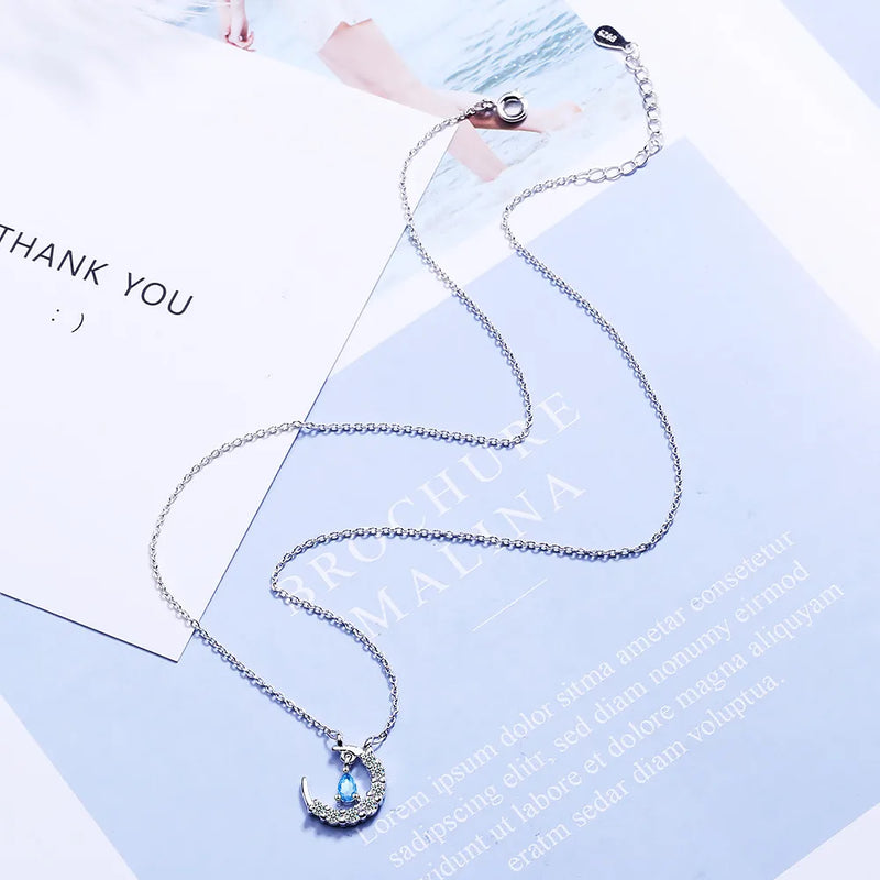 Moissanite Diamond Moon Star Pendant Necklace 925 Sterling Silver