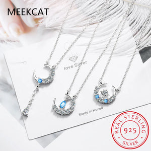 Moissanite Diamond Moon Star Pendant Necklace 925 Sterling Silver