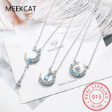 Moissanite Diamond Moon Star Pendant Necklace 925 Sterling Silver
