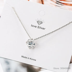 Moissanite Square Cube Pendant Necklace 925 Sterling Silver Chain