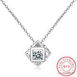 Moissanite Square Cube Pendant Necklace 925 Sterling Silver Chain