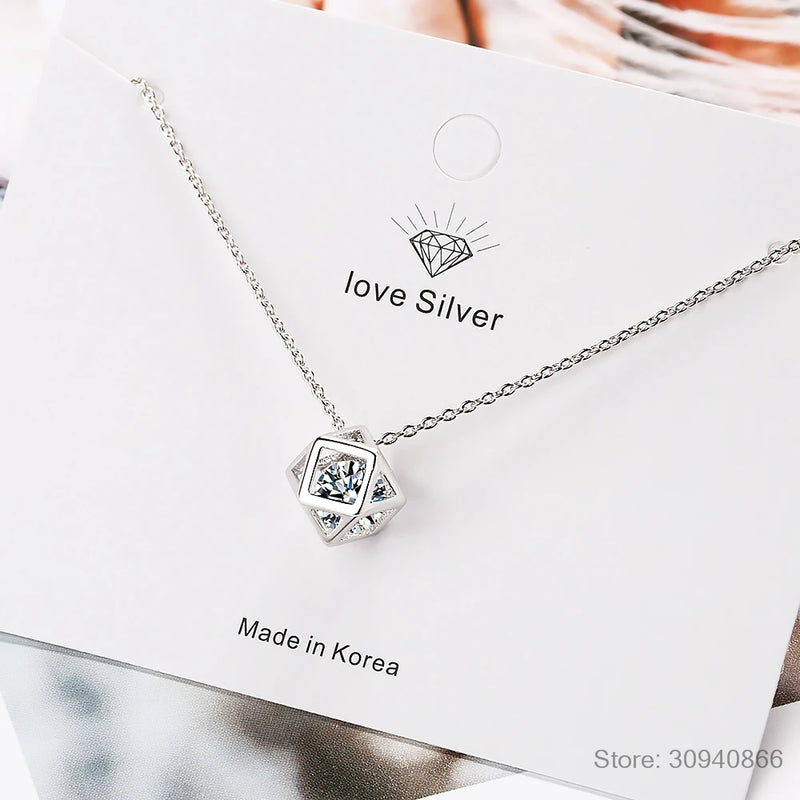 Moissanite Square Cube Pendant Necklace 925 Sterling Silver Chain