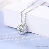 Moissanite Square Cube Pendant Necklace 925 Sterling Silver Chain
