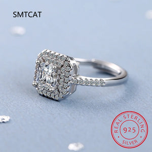 Moissanite Diamond Square Ring D 1CT 2CT Real 925 Sterling Silver For Women Wedd