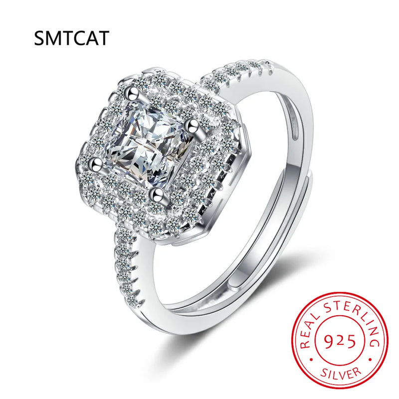 Moissanite Diamond Square Ring D 1CT 2CT Real 925 Sterling Silver For Women Wedd