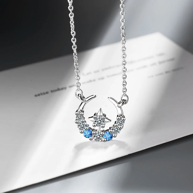 Moissanite Diamond Tassel Necklace 925 Silver Moon Star Pendant