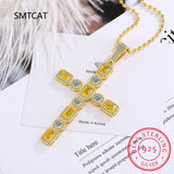 Moissanite Cross Pendant Necklace 925 Sterling Silver Citrine Diamond Jewelry