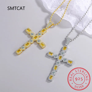 Moissanite Cross Pendant Necklace 925 Sterling Silver Citrine Diamond Jewelry