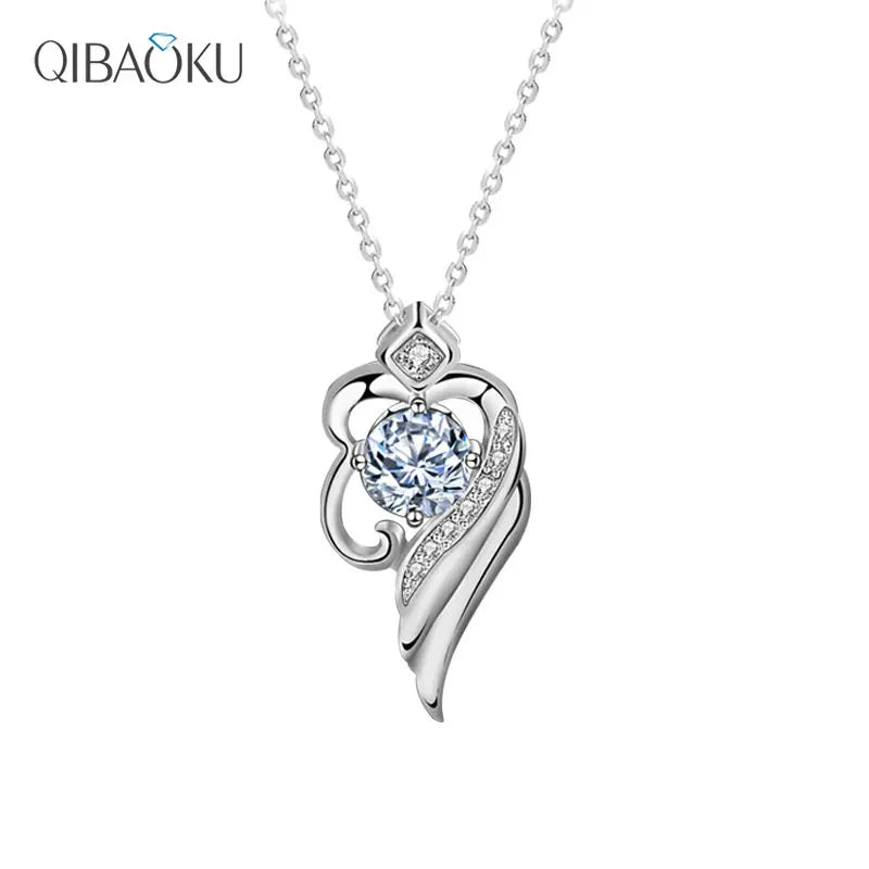 Moissanite Necklace 925 Sterling Silver Angel Wing Pendant