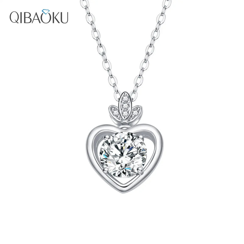 Moissanite Heart Necklace 925 Sterling Silver Pendant Chain Fine Jewelry