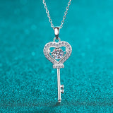 Moissanite Heart Key Pendant Necklace 0.5ct D VVS1 Sterling Silver