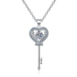 Moissanite Heart Key Pendant Necklace 0.5ct D VVS1 Sterling Silver