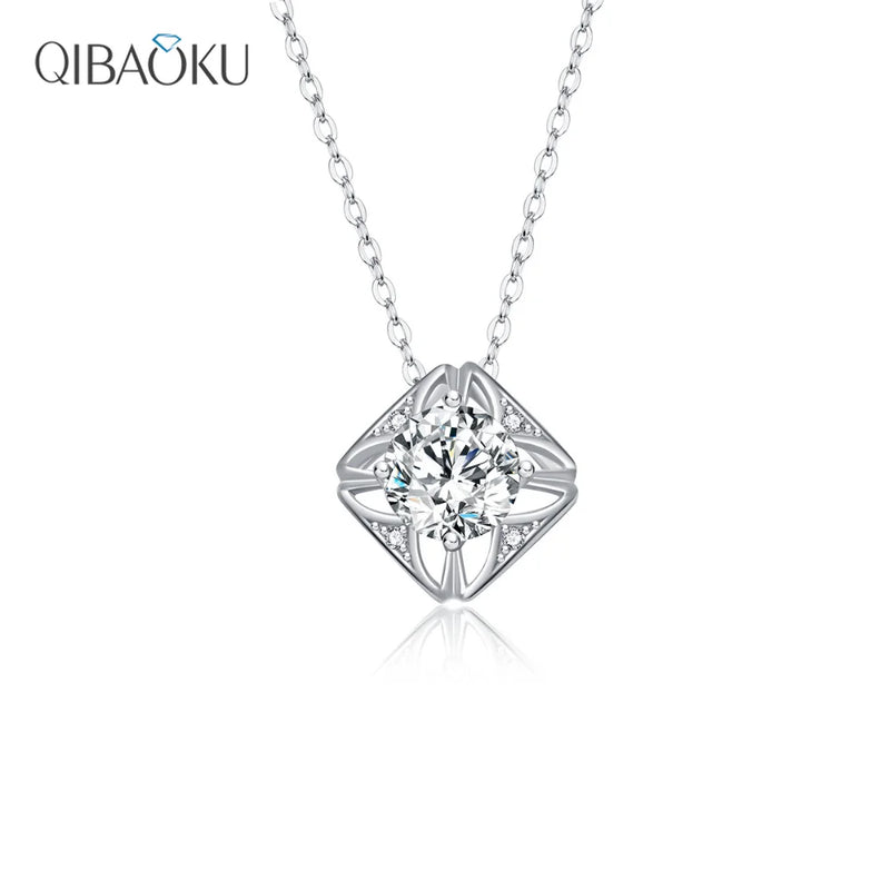Square Moissanite Necklace 925 Sterling Silver Clavicle Jewellry