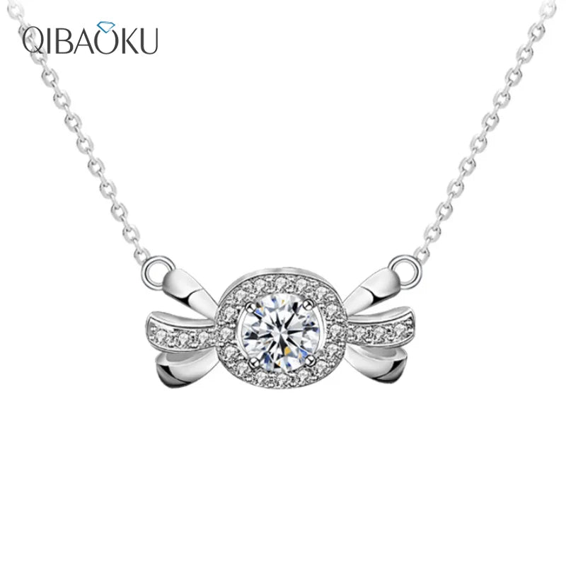 Moissanite Pendant Necklace Sterling Silver Candy Pendant Clavicle Necklace