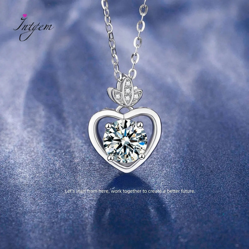 Moissanite Pendant Necklace 925 Sterling Silver Heart Shaped Necklace