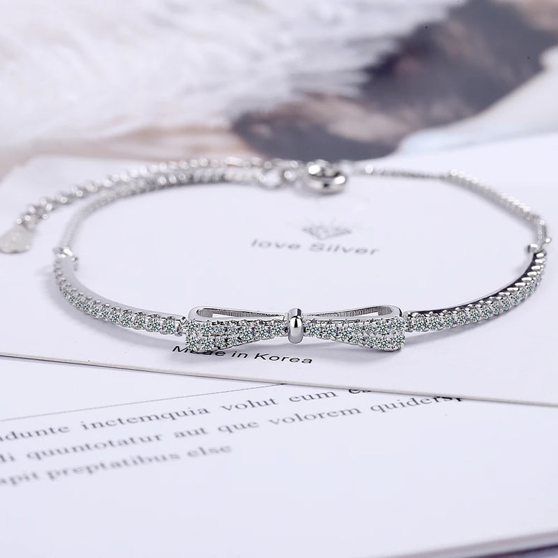 Moissanite Tennis Bracelet 925 Silver Sweet Bowknot Bracelet