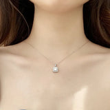 Moissanite Sterling Silver Necklace Princess Pendant Jewelry