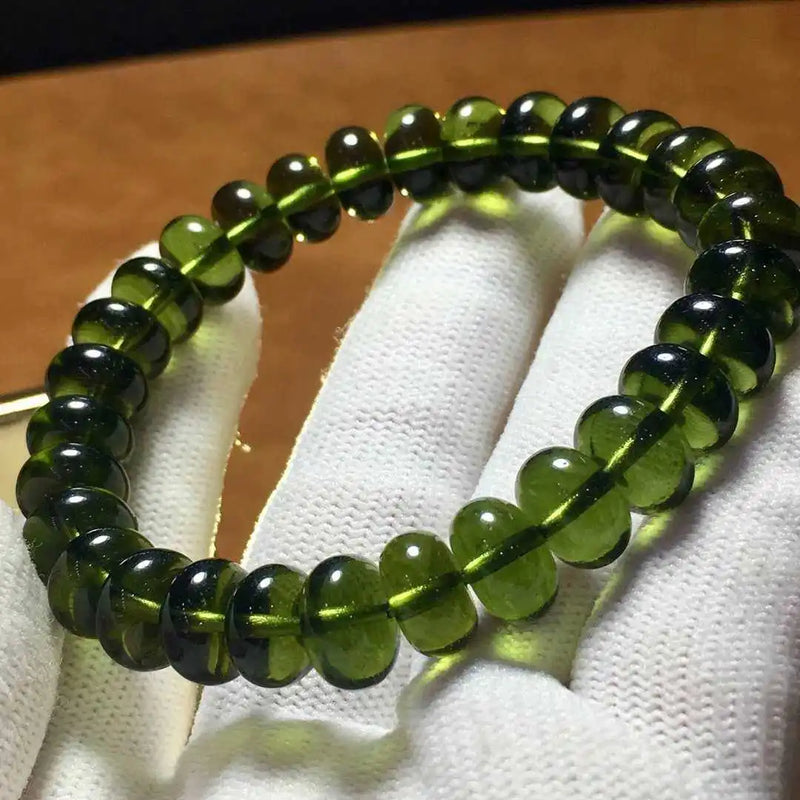 Moldavite Green Grass Crystal Roundelle Bracelet for Women