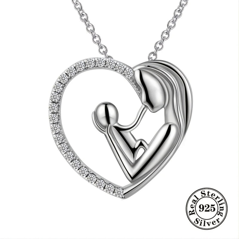 Mom & Child Necklace 925 Silver Infinity Love Heart Pendant Gift