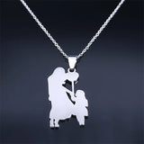 Mom Daughter Love Heart Necklace Stainless Steel Silver