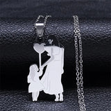 Mom Daughter Love Heart Necklace Stainless Steel Silver