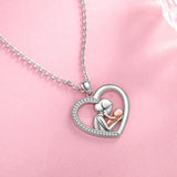 Mom & Child Zircon Pendant Necklace 925 Silver Rose Chain Gift