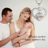Mom & Child Zircon Pendant Necklace 925 Silver Rose Chain Gift