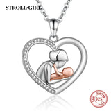 Mom & Child Zircon Pendant Necklace 925 Silver Rose Chain Gift