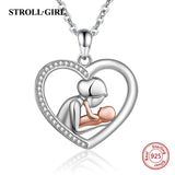 Mom & Child Zircon Pendant Necklace 925 Silver Rose Chain Gift