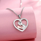 Mom & Child Zircon Pendant Necklace 925 Silver Rose Chain Gift