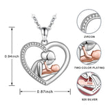 Mom & Child Zircon Pendant Necklace 925 Silver Rose Chain Gift