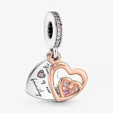 Mom Double Dangle Charm 925 Sterling Silver Jewelry Beads DIY