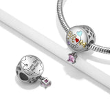 Mom Heart Balloon Coloured CZ Bead Silver Charm Gift
