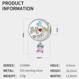 Mom Heart Balloon Coloured CZ Bead Silver Charm Gift