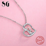 Mom & Newborn Baby Necklace 925 Sterling Silver Heart Rose CZ Pendant