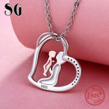 Mom & Newborn Baby Necklace 925 Sterling Silver Heart Rose CZ Pendant