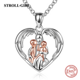 Mom Hugged Two Kids Baby Pendant Silver Chain Angel Wings Necklace