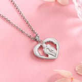 Mom Hugged Two Kids Baby Pendant Silver Chain Angel Wings Necklace