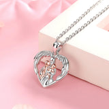 Mom Hugged Two Kids Baby Pendant Silver Chain Angel Wings Necklace
