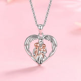 Mom Hugged Two Kids Baby Pendant Silver Chain Angel Wings Necklace