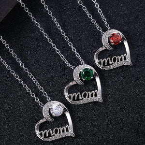 Mom Necklace with 3 Colour Crystal Charm Pendant Necklace for Women Jewelry