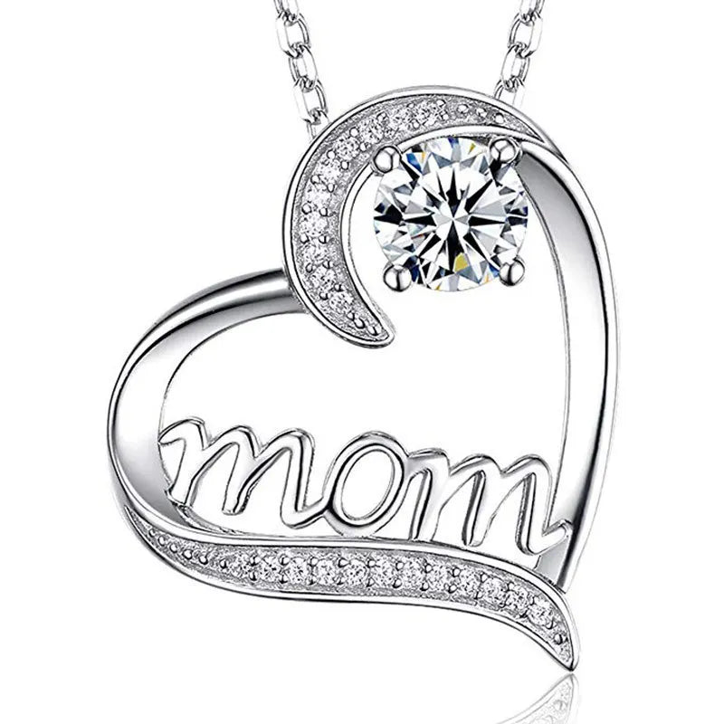 Mom Necklace with 3 Colour Crystal Charm Pendant Necklace for Women Jewelry