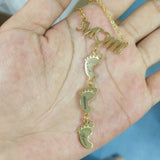 Mom Necklace Baby Feet Pendant Engrave Initial Name Date Family Memory