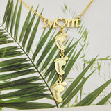 Mom Necklace Baby Feet Pendant Engrave Initial Name Date Family Memory