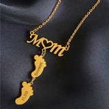Mom Necklace Baby Feet Pendant Engrave Initial Name Date Family Memory