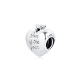 Mom Of The Year Heart Charm 925 Sterling Silver Bead Fits Europe Bracelet