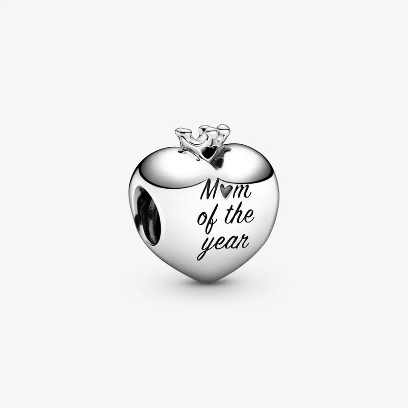 Mom Of The Year Heart Charm 925 Sterling Silver Bead Fits Europe Bracelet