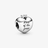 Mom Of The Year Heart Charm 925 Sterling Silver Bead Fits Europe Bracelet